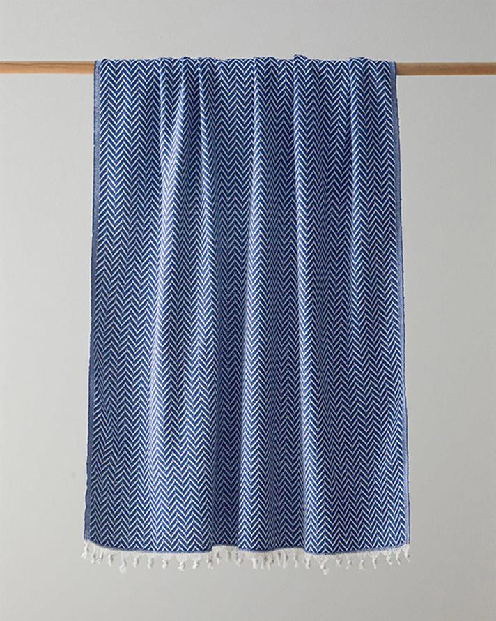Pătură decorativă pentru fotoliu sau canapea, carlo, bumbac reciclat, 130x170 cm, albastru indigo