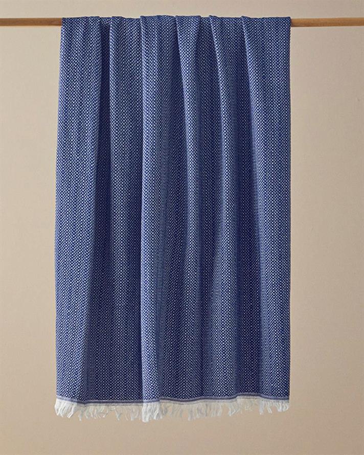 Pătură decorativă pentru fotoliu sau canapea, Helena, bumbac reciclat, 130x170 cm, albastru indigo