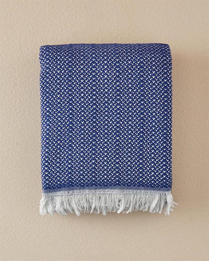 Pătură decorativă pentru fotoliu sau canapea, Helena, bumbac reciclat, 130x170 cm, albastru indigo