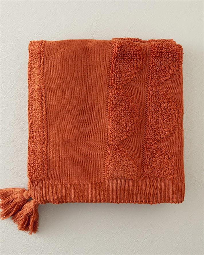 Pătură decorativă pentru fotoliu sau canapea, PlushTouch, acril, 130x170 cm, cărămiziu