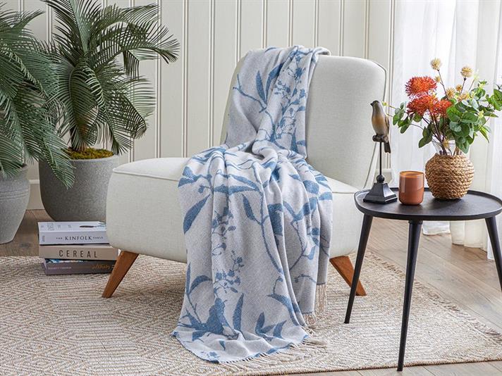 Pătură decorativă pentru fotoliu sau canapea, Alita, bumbac-acril, 130x170 cm, bleumarin