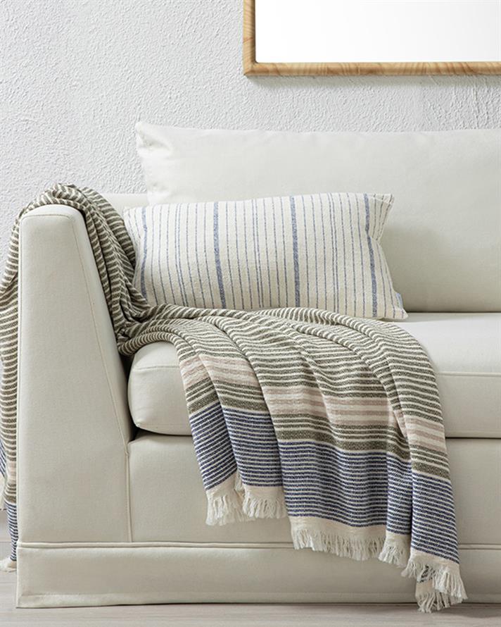 Pătură decorativă pentru fotoliu sau canapea, Luna, bumbac reciclat, 130x170 cm, bleu - verde