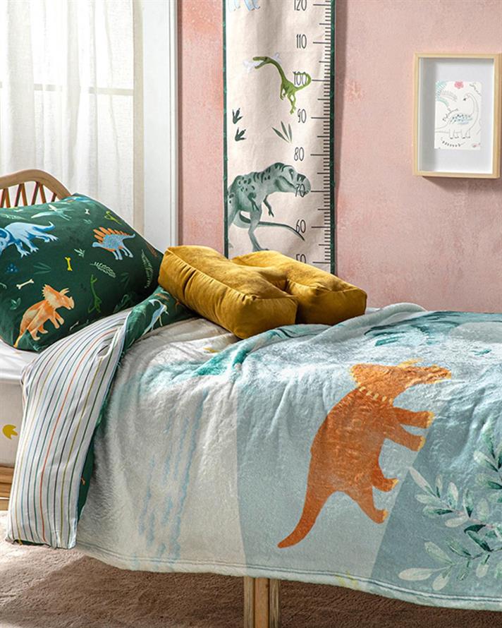 Pătură pentru copii, Dinosaurs, 150x200 cm, poliester, verde