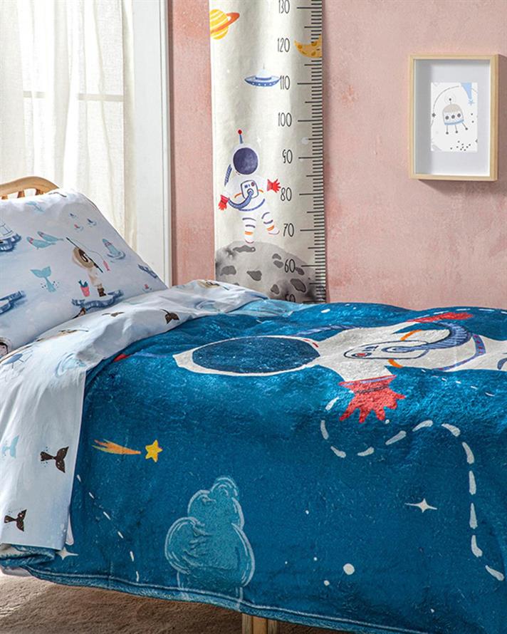 Pătură pentru copii, Galaxy, 150x200 cm, poliester, bleu
