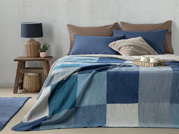 Pătură, pentru două persoane, Block, bumbac, 220x240 cm, bleumarin- bleu