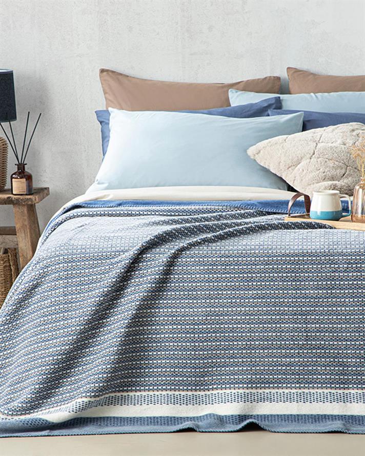 Pătură, pentru două persoane, Blurred Dots, bumbac, 220x240 cm, bleumarin