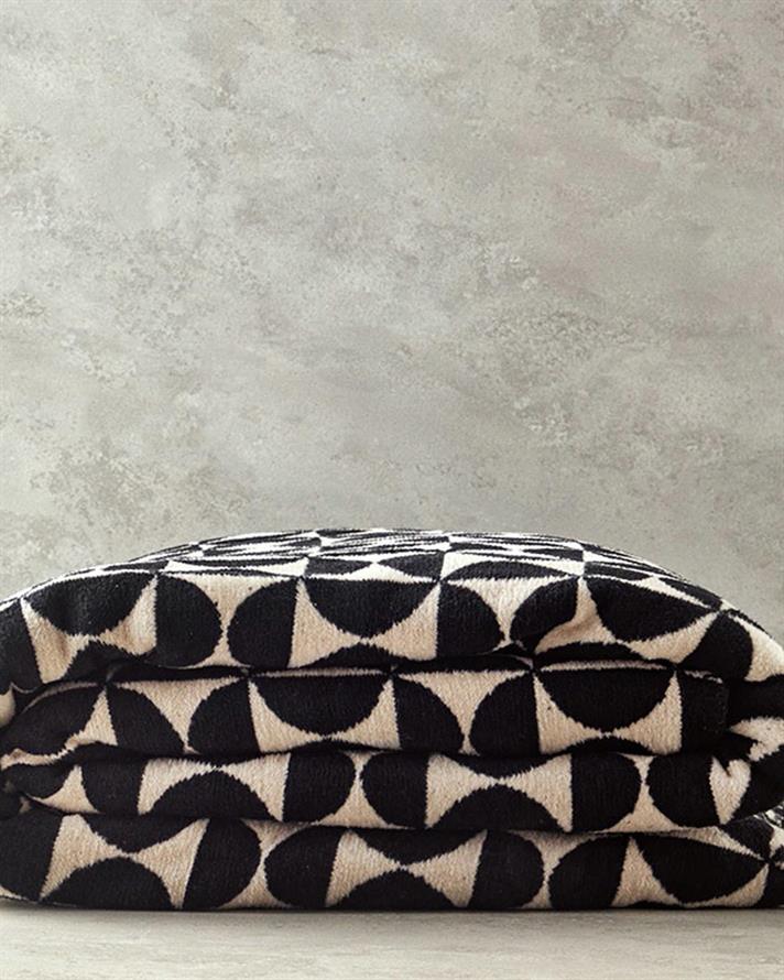 Pătură, pentru două persoane, Circle Art, bumbac, 200x220 cm, negru