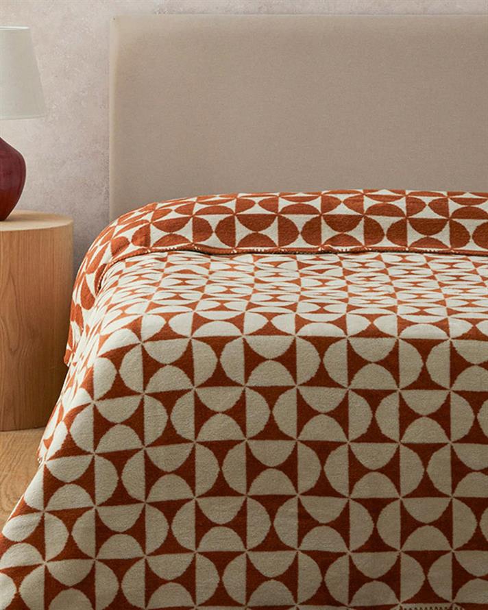 Pătură, pentru două persoane, Circle Art, bumbac, 200x220 cm, terracotta