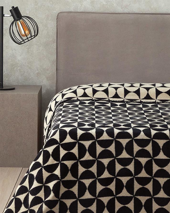 Pătură, pentru două persoane, Circle Art, bumbac, 200x220 cm, negru