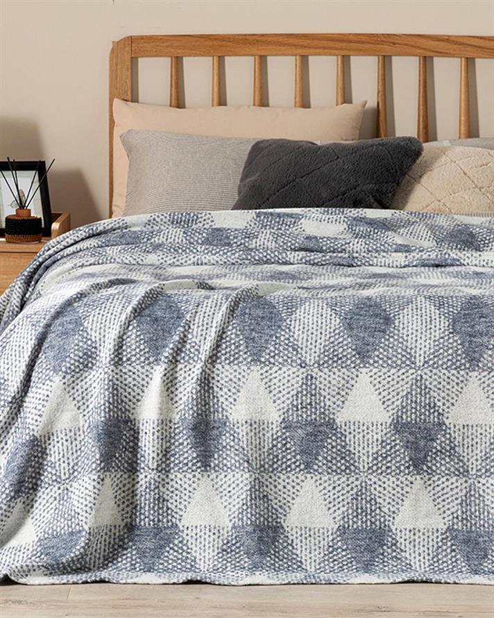 Pătură, pentru două persoane, Diamond Check, bumbac, 180x220 cm, bleumarin