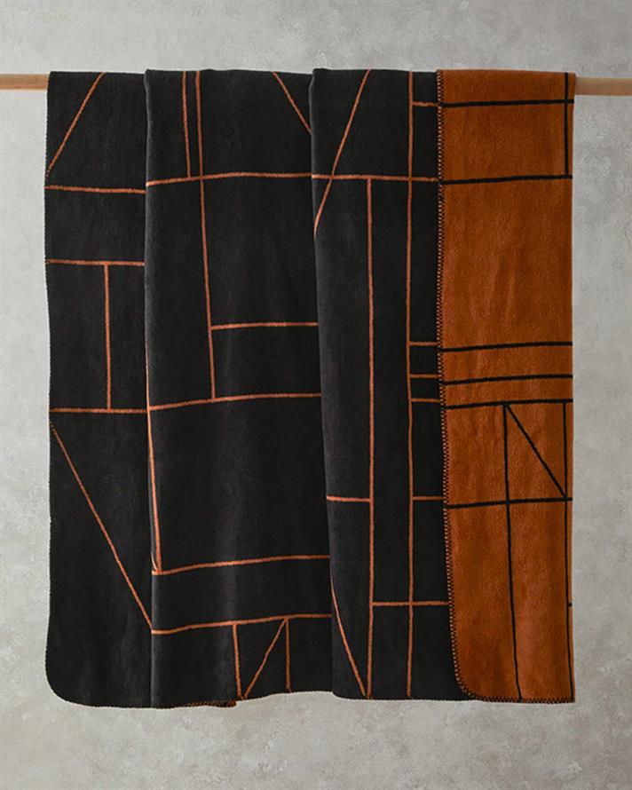 Pătură, pentru două persoane, Geolines, bumbac, 200x220 cm, terracotta