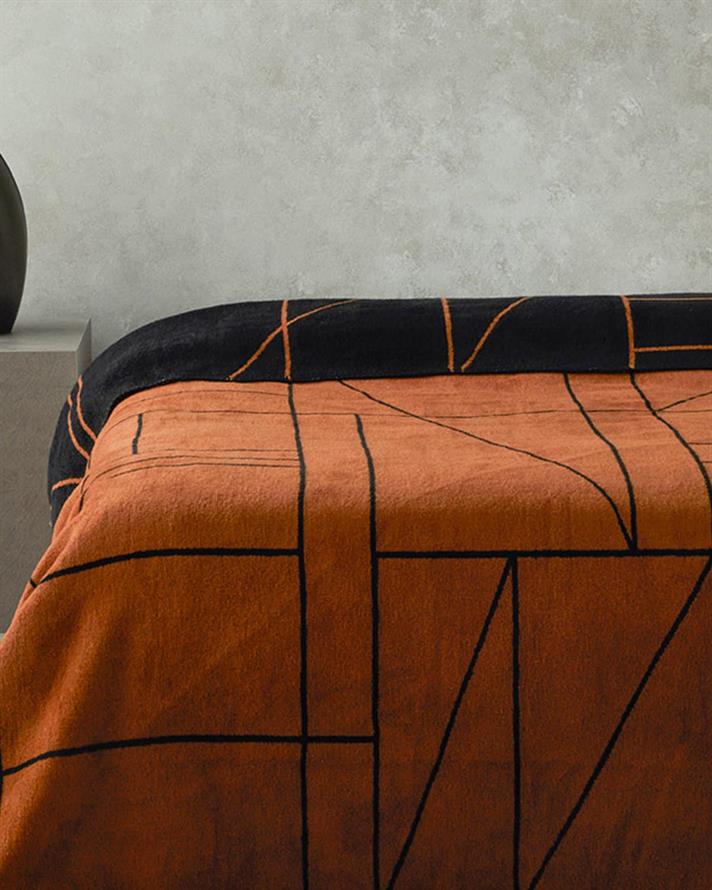 Pătură, pentru două persoane, Geolines, bumbac, 200x220 cm, terracotta