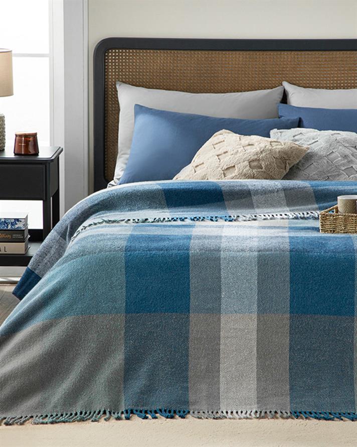 Madras Check Cottony Double Person Blanket 200x220 cm Dark Blue- Blue