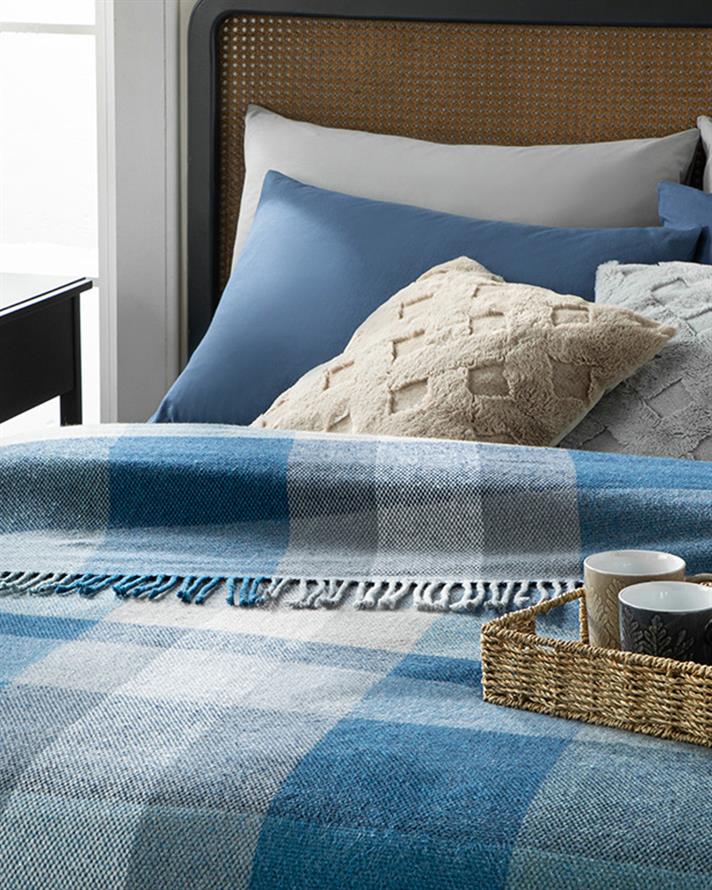 Madras Check Cottony Double Person Blanket 200x220 cm Dark Blue- Blue