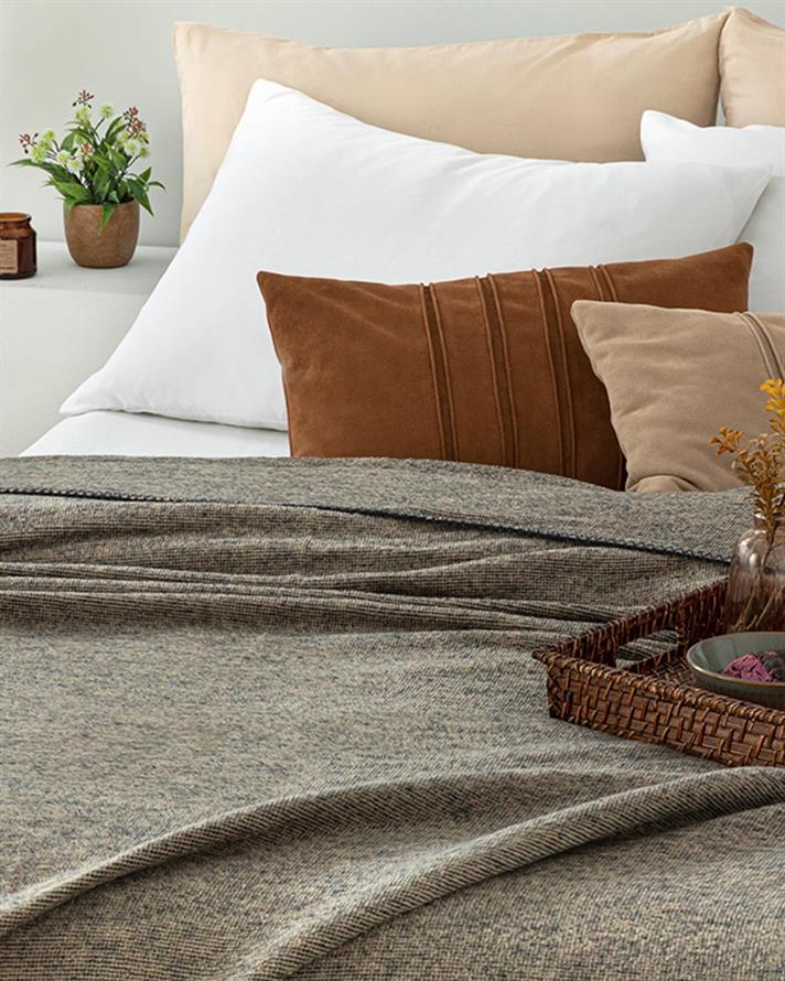 Pătură, pentru două persoane, Melange, bumbac, 200x220 cm, antracit - bej