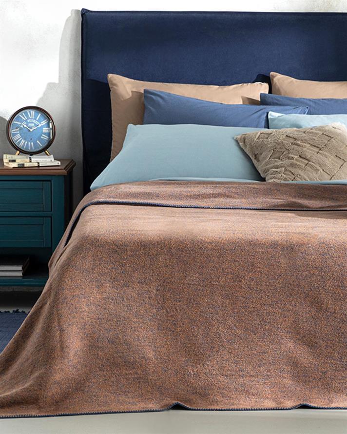 Pătură, pentru două persoane, Melange, bumbac, 200x220 cm, bleumarin- terracotta