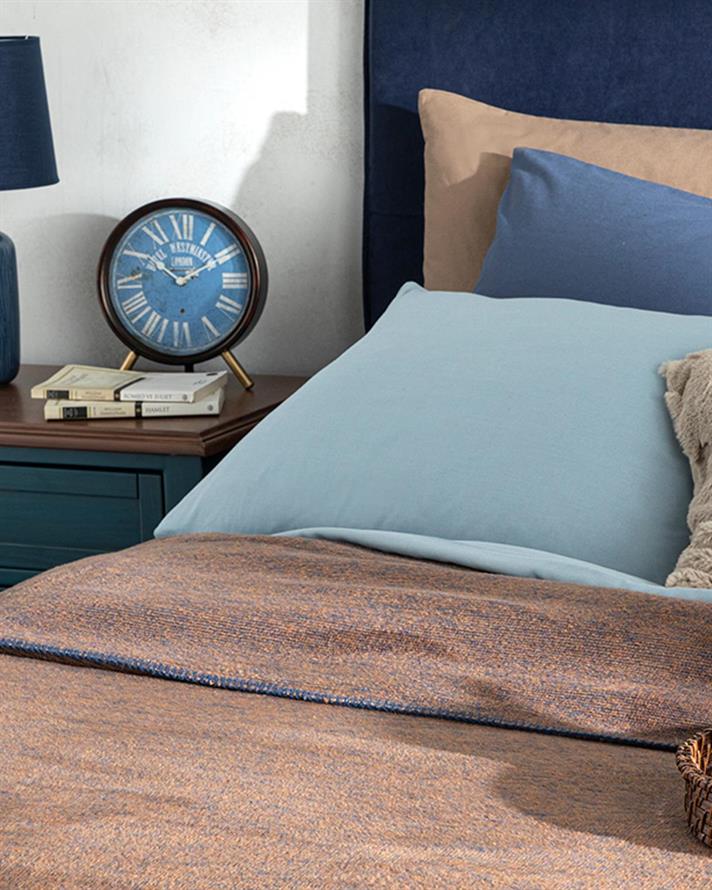 Pătură, pentru două persoane, Melange, bumbac, 220x240 cm, bleumarin- terracotta