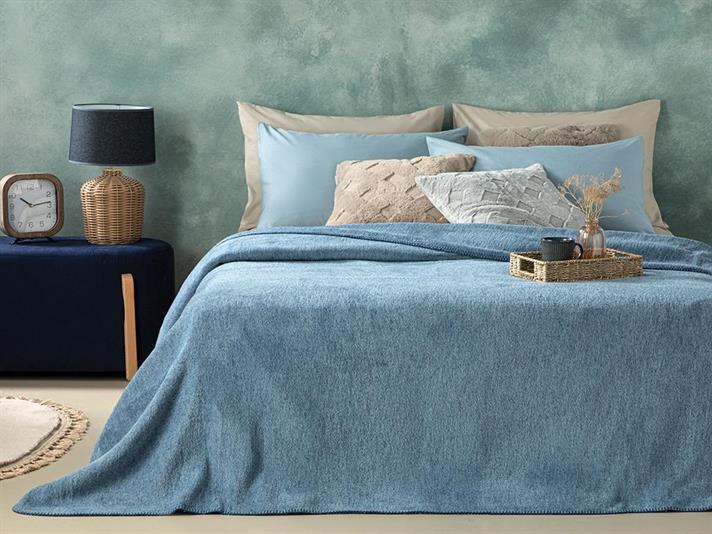 Pătură, pentru două persoane, Melange, bumbac, 220x240 cm, bleumarin- bleu