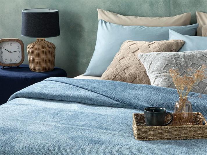 Pătură, pentru două persoane, Melange, bumbac, 220x240 cm, bleumarin- bleu