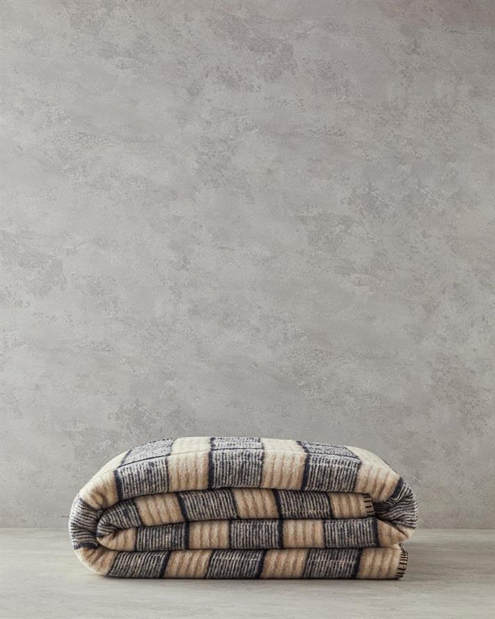 Pătură, pentru două persoane, Menor Raya, bumbac, 200x220 cm, bej - negru