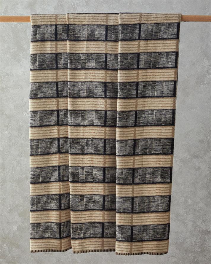 Pătură, pentru două persoane, Menor Raya, bumbac, 200x220 cm, bej - negru