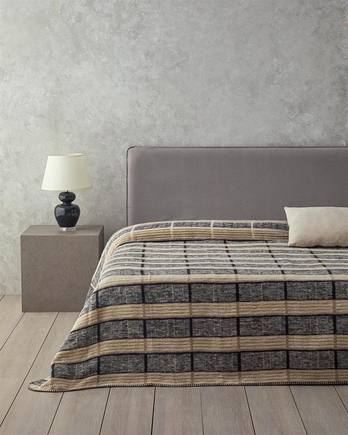 Pătură, pentru două persoane, Menor Raya, bumbac, 200x220 cm, bej - negru