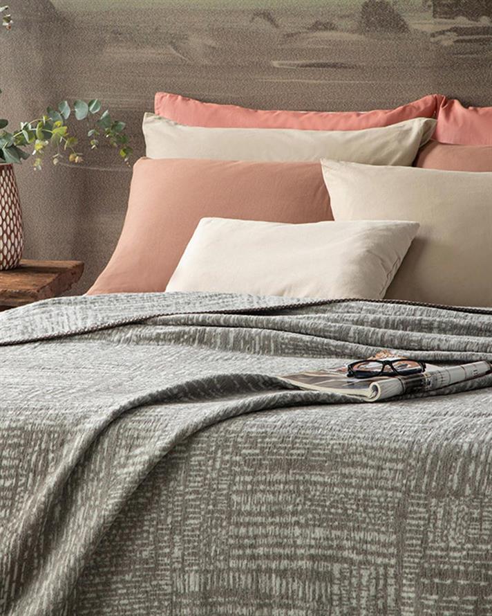 Pătură, pentru două persoane, Modern Textured, bumbac, 200x220 cm, gri