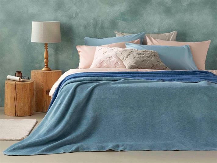 Pătură, pentru două persoane, Plain, bumbac, 220x240 cm, bleu - bleumarin