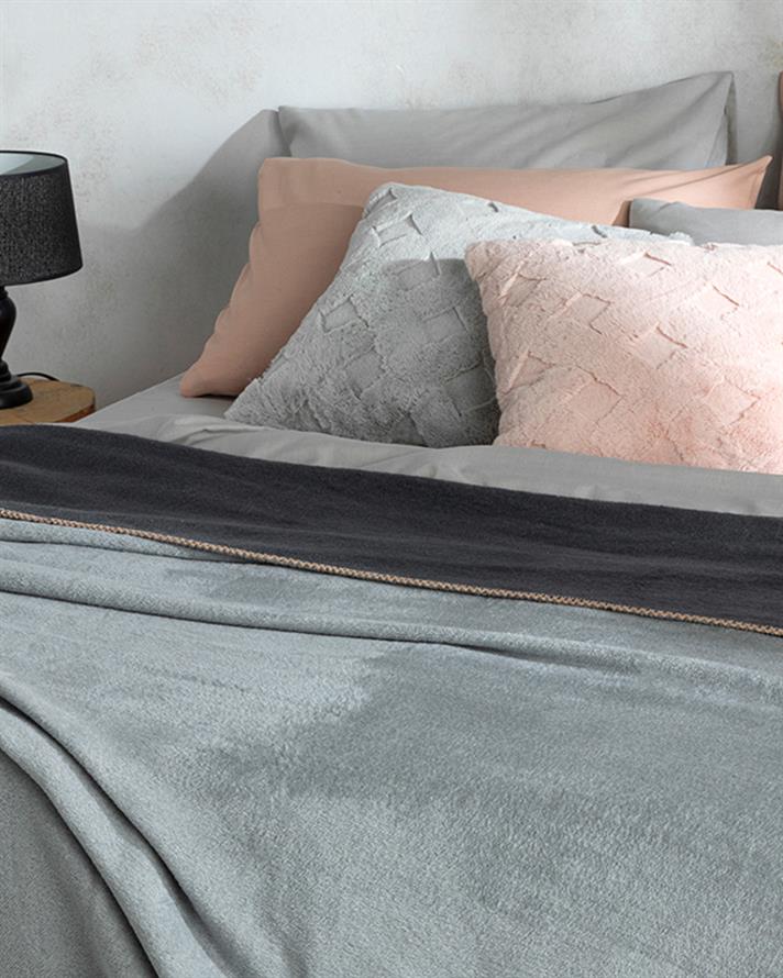 Pătură, pentru două persoane, Plain, bumbac, 200x220 cm, gri-antracit