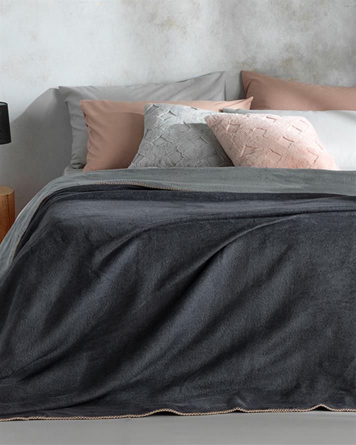 Pătură, pentru două persoane, Plain, bumbac, 200x220 cm, gri-antracit