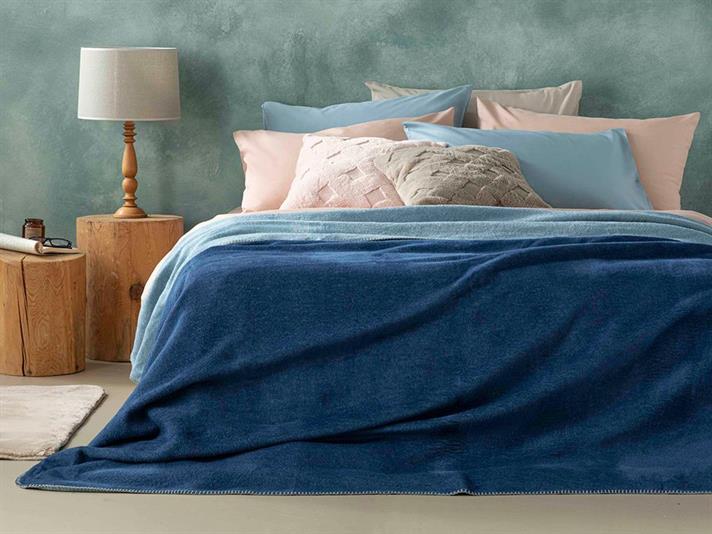 Pătură, pentru două persoane, Plain, bumbac, 220x240 cm, bleu - bleumarin