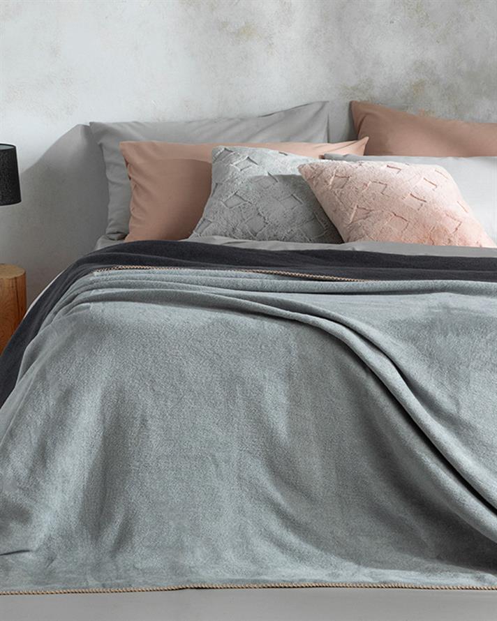 Pătură, pentru două persoane, Plain, bumbac, 200x220 cm, gri-antracit