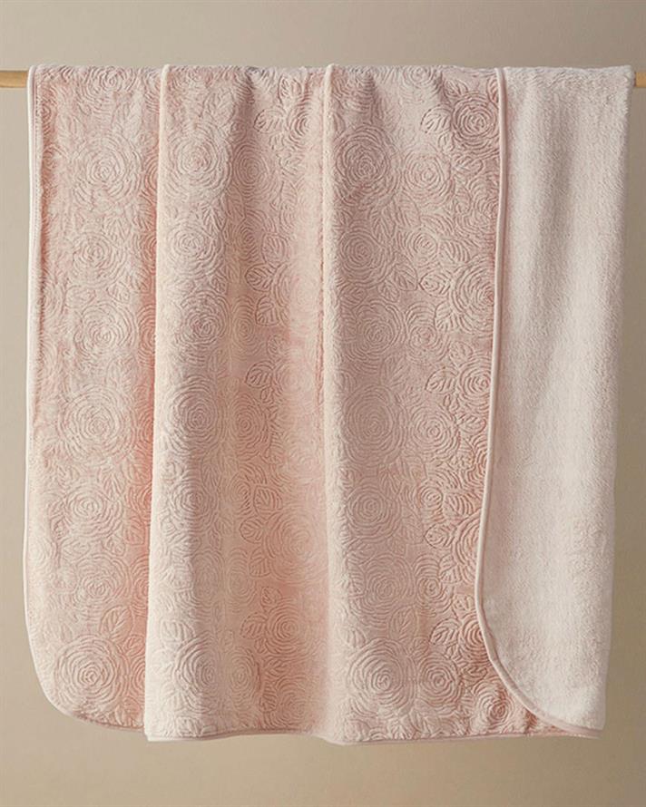 Pătură, pentru două persoane, Shabby Rose, poliester, 200x220 cm, roz pudră