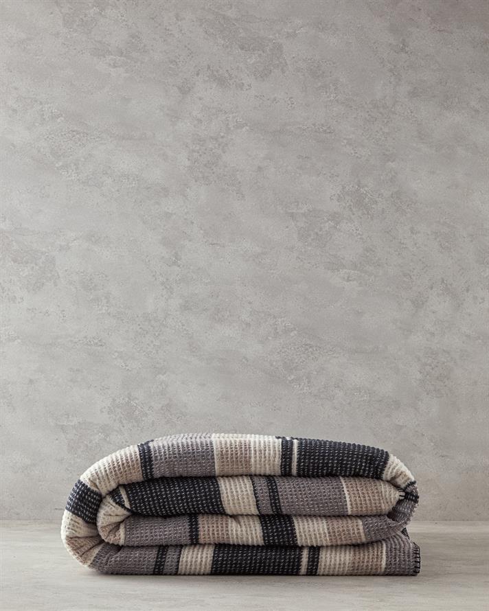 Striped Four Seasons Double Blanket 180x220 cm Anthracite