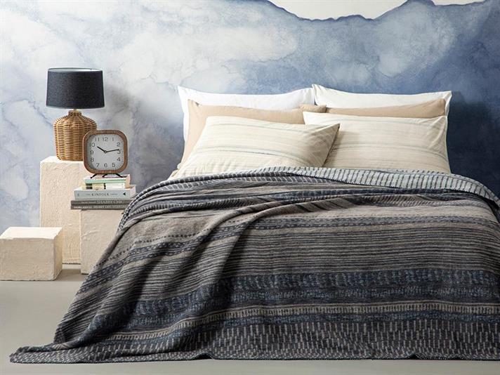 Pătură, pentru două persoane, Textured Stripe, bumbac, 200x220 cm, bleumarin