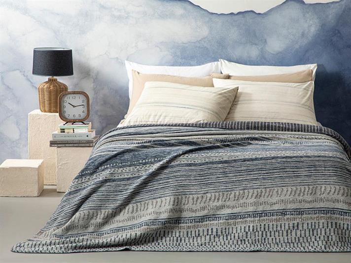 Pătură, pentru două persoane, Textured Stripe, bumbac, 200x220 cm, bleumarin
