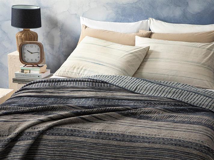 Pătură, pentru două persoane, Textured Stripe, bumbac, 200x220 cm, bleumarin