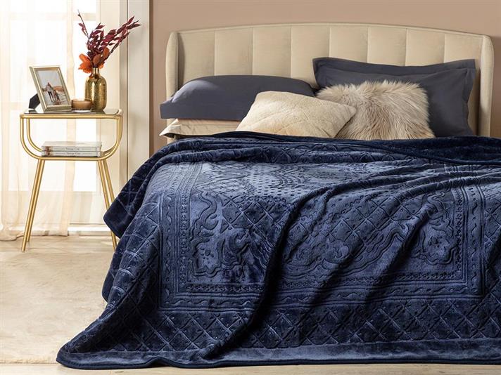 Pătură, pentru două persoane, Timeless, poliester, 200x220 cm, bleumarin