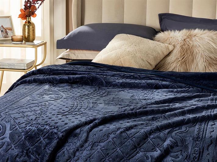 Pătură, pentru două persoane, Timeless, poliester, 200x220 cm, bleumarin