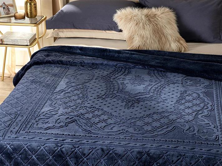 Pătură, pentru două persoane, Timeless, poliester, 200x220 cm, bleumarin