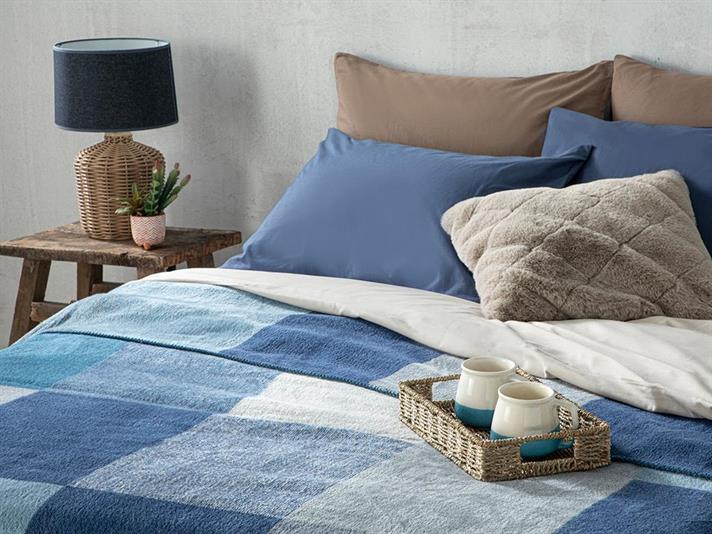 Pătură, pentru o persoană, Block, bumbac, 150x200 cm, bleumarin- bleu