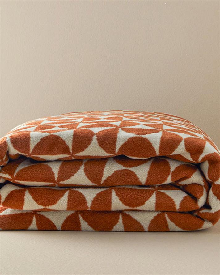 Pătură, pentru o persoană, Circle Art, bumbac, 150x200 cm, terracotta