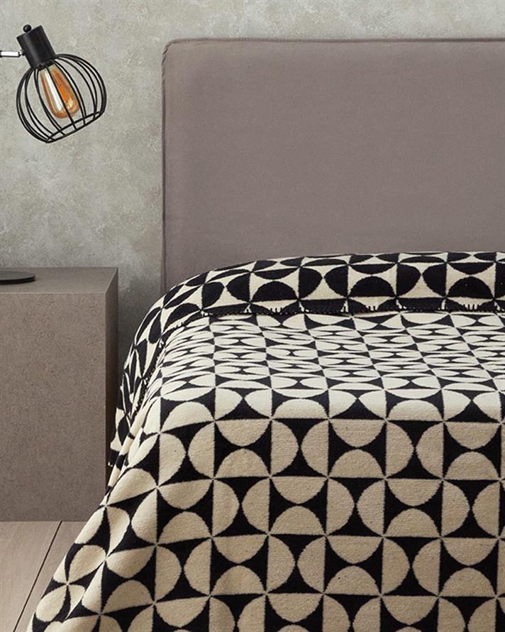 Pătură, pentru o persoană, Circle Art, bumbac, 150x200 cm, negru