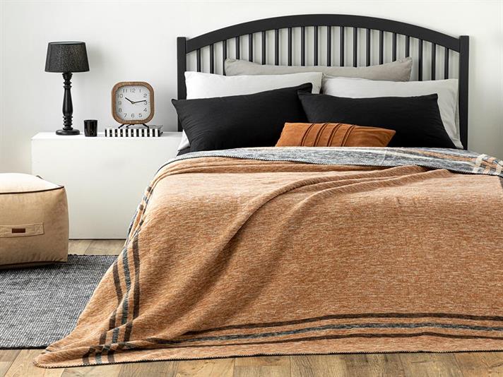 Pătură, pentru o persoană, Melange Frame, bumbac, 150x200 cm, antracit - bej