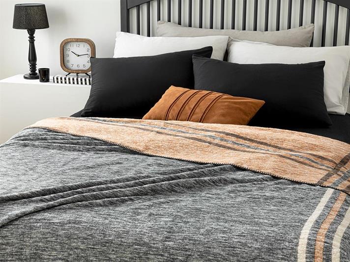 Pătură, pentru o persoană, Melange Frame, bumbac, 150x200 cm, antracit - bej