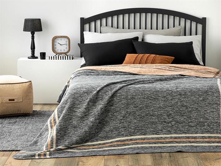 Pătură, pentru o persoană, Melange Frame, bumbac, 150x200 cm, antracit - bej