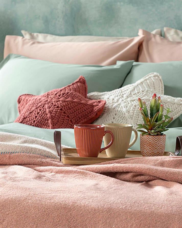 Pătură, pentru o persoană, Plain, bumbac, 150x200 cm, roz pudră-roz închis