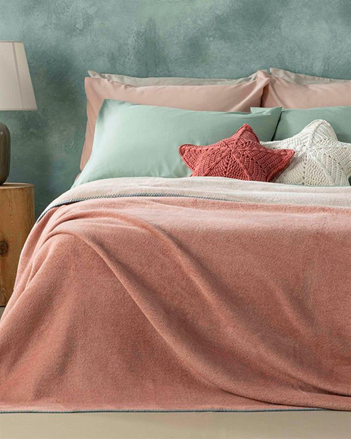 Pătură, pentru o persoană, Plain, bumbac, 150x200 cm, roz pudră-roz închis