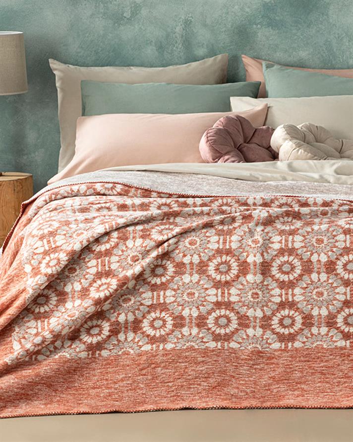 Pătură, pentru o persoană, Retro, bumbac, 150x200 cm, portocaliu