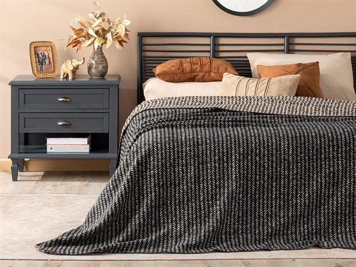 Pătură, pentru o persoană, Rope Stripes, bumbac, 150x200 cm, negru